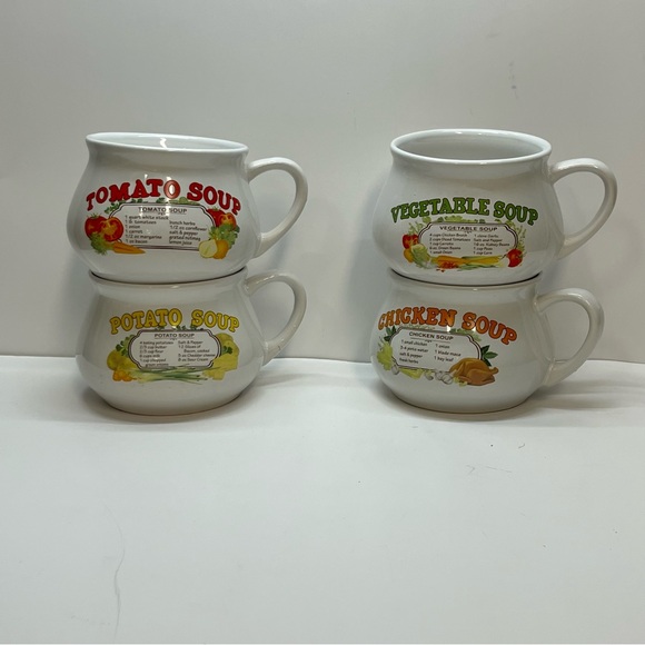 vintage ceramic soup mugs dat’l do it inc tomato potato vegetable chicken handle - Picture 1 of 9